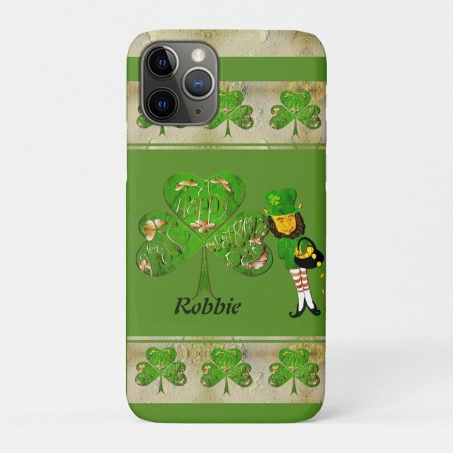 Capa Para iPhone 11 Pro Shamrocks e Leprechaun (Verso)