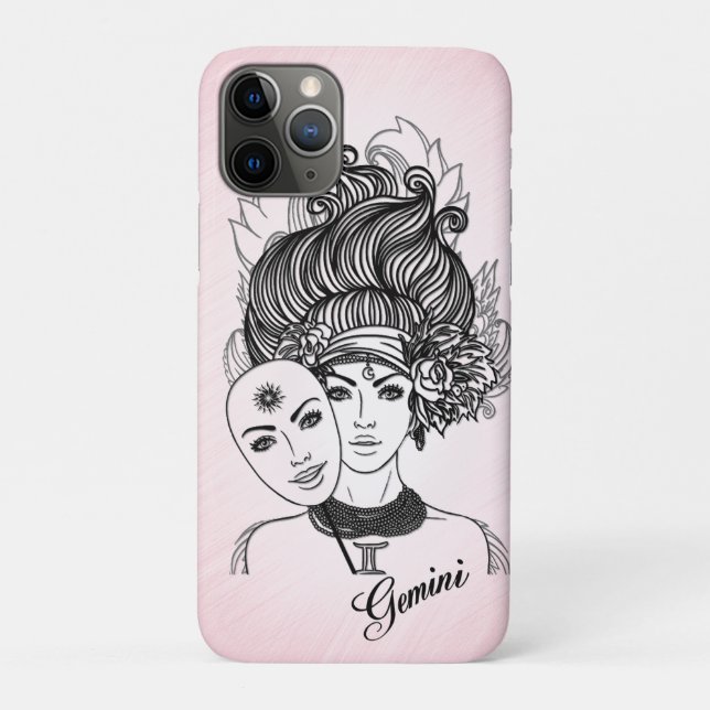 Capa Para iPhone 11 Pro Símbolo e signo do zodíaco de Gêmeos rosa (Verso)