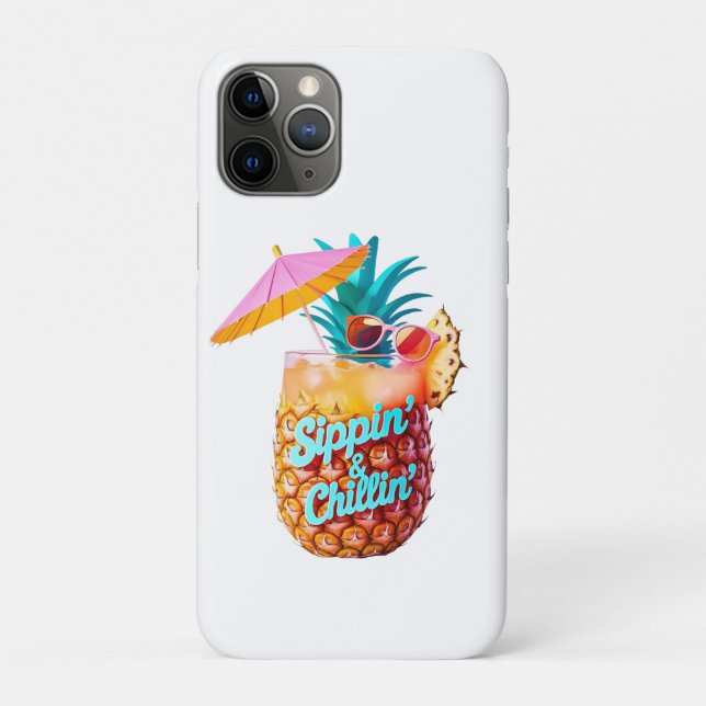 Capa Para iPhone 11 Pro "Sippin" & Chillin" - Bebida Tropical (Verso)