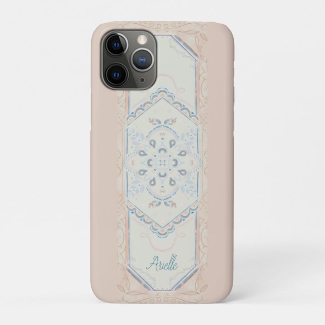 Capa Para iPhone 11 Pro smallCUSTOM NAME Delicate Seashell Medallion, (Verso)