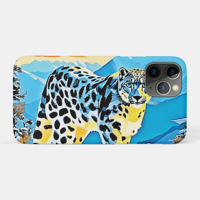 Capa Para iPhone 11 Pro Snowy Mountain Leopard Stance Design (Verso (horizontal))
