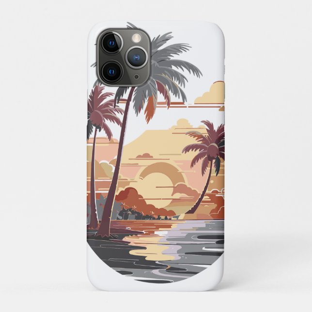 Capa Para iPhone 11 Pro Sol havaiano com palmeira. (Verso)