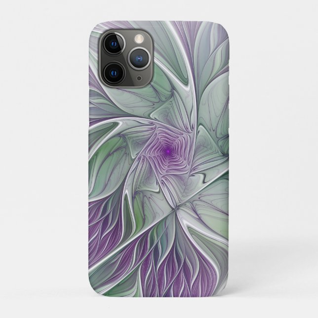 Capa Para iPhone 11 Pro Sonho de Flor, Arte Fractal Verde Abstrato púrpura (Verso)