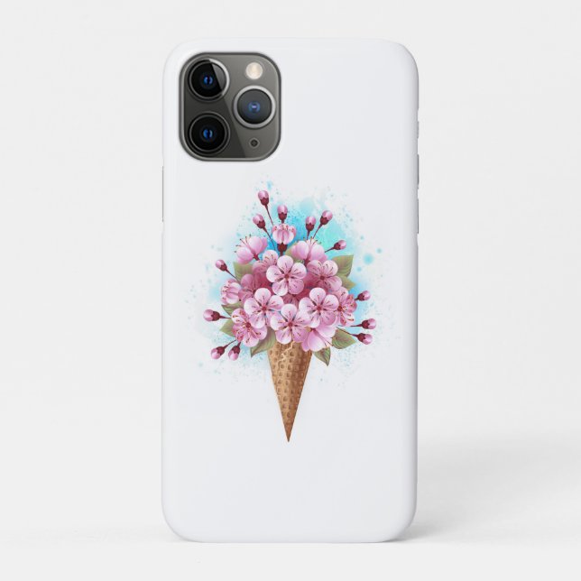Capa Para iPhone 11 Pro Sorvete Waffle Rosa Sakura Cone (Verso)