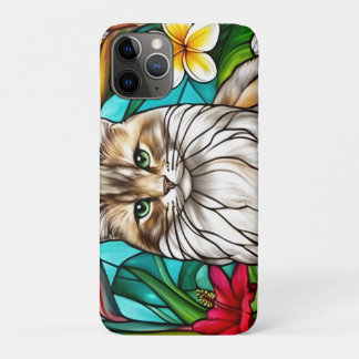 Capa Para iPhone 11 Pro Stained-Glass Cat Portrait Elegant Longhair Cat