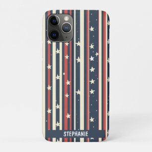 Capa Para iPhone 11 Pro Stripes Vermelhos, Brancos e Azuis com Estrelas (2