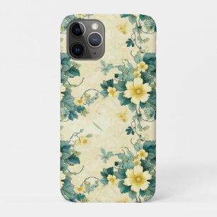 Capa Para iPhone 11 Pro Suave Bege Teal Dália Floral Cottage