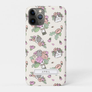 Capa Para iPhone 11 Pro Suínos beges com padrão de flor de pedras