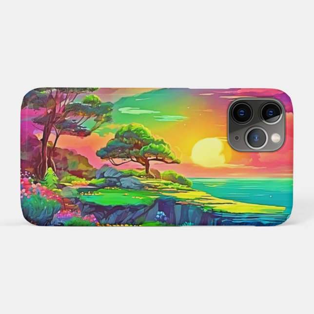Capa Para iPhone 11 Pro Sunset Cliff Paradise Art (Verso (horizontal))