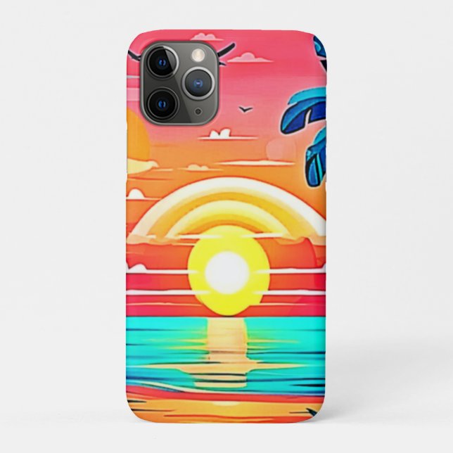 Capa Para iPhone 11 Pro Sunset de praia tropical com arco-íris (Verso)