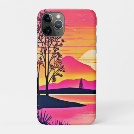 Capa Para iPhone 11 Pro Sunset Dourado Sobre Arte Rosa