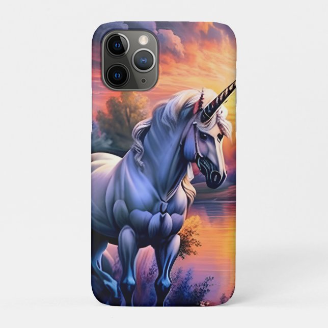 Capa Para iPhone 11 Pro Sunset Lake River Unicorn Seven (Verso)
