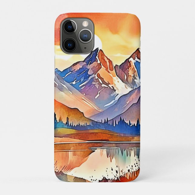 Capa Para iPhone 11 Pro Sunset Mountain Art Design (Verso)