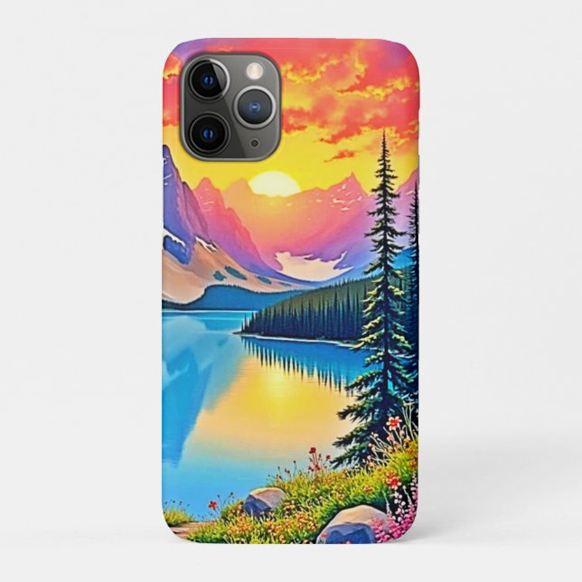 Capa Para iPhone 11 Pro Sunset Mountain Lake Majesty Art (Verso)