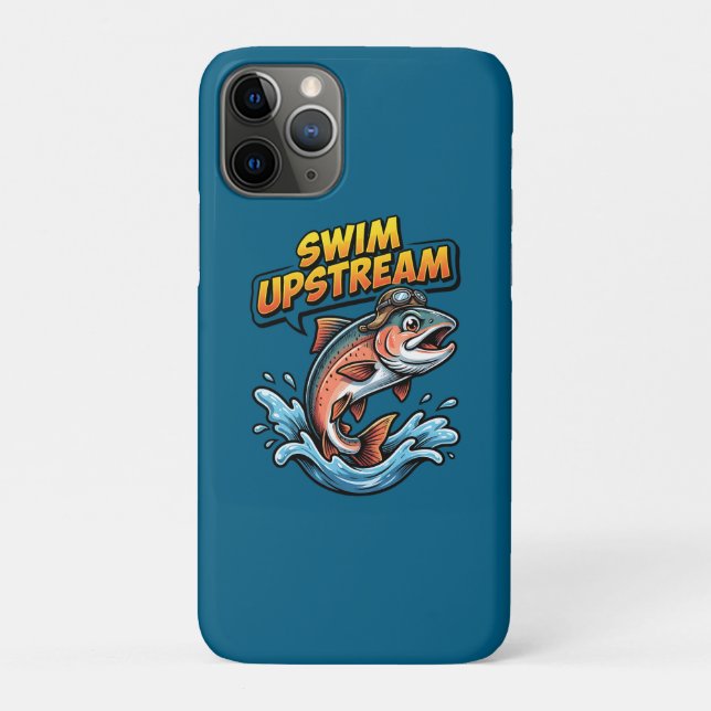 Capa Para iPhone 11 Pro Swim Upstream Salmon Motivational (Verso)