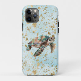 Capa Para iPhone 11 Pro Tartaruga do Mar de Sonho Dourada
