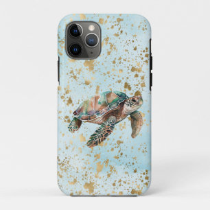 Capa Para iPhone 11 Pro Tartaruga do Mar de Sonho Dourada