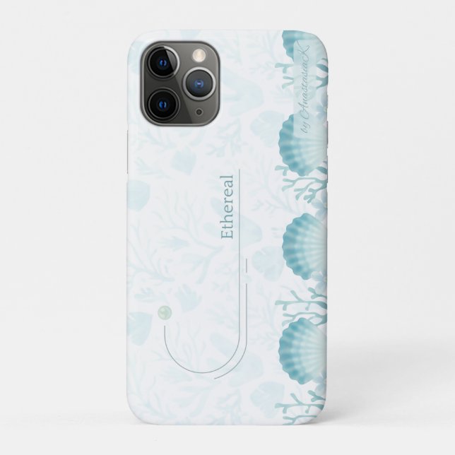 Capa Para iPhone 11 Pro Teal Oceanic Pearls Personalised  (Verso)