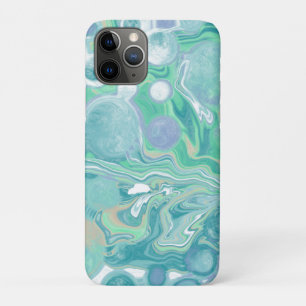 Capa Para iPhone 11 Pro Teal Verde Azul Marble Fluid Art