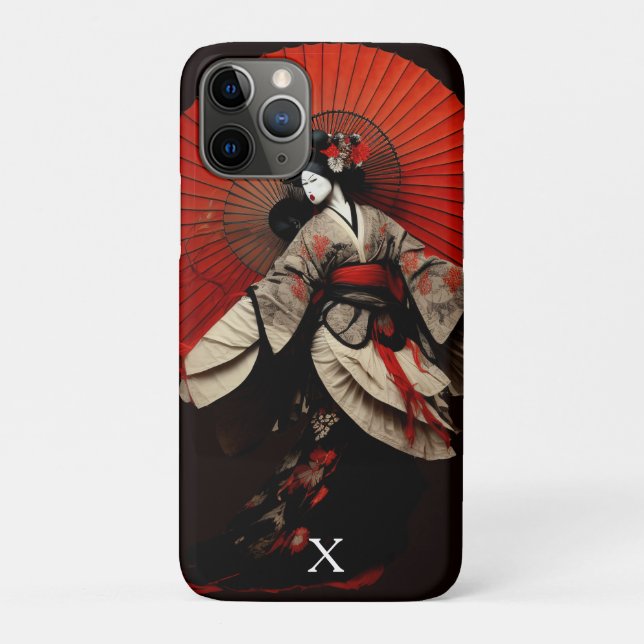 Capa Para iPhone 11 Pro Teatro Kabuki Dramático Preto e Vermelho (Verso)