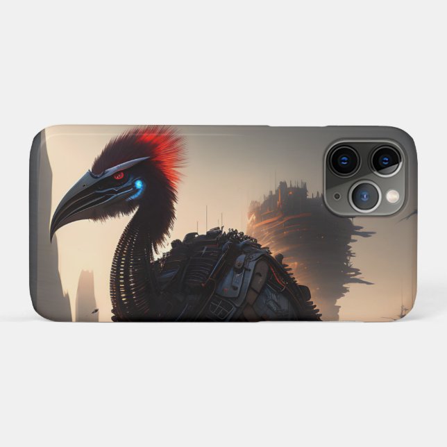Capa Para iPhone 11 Pro "Techno-Feather: O Futuro Robô Emu" (Verso (horizontal))