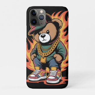 Capa Para iPhone 11 Pro Teddy Bear in Hip-Hop Style with Gold Chains