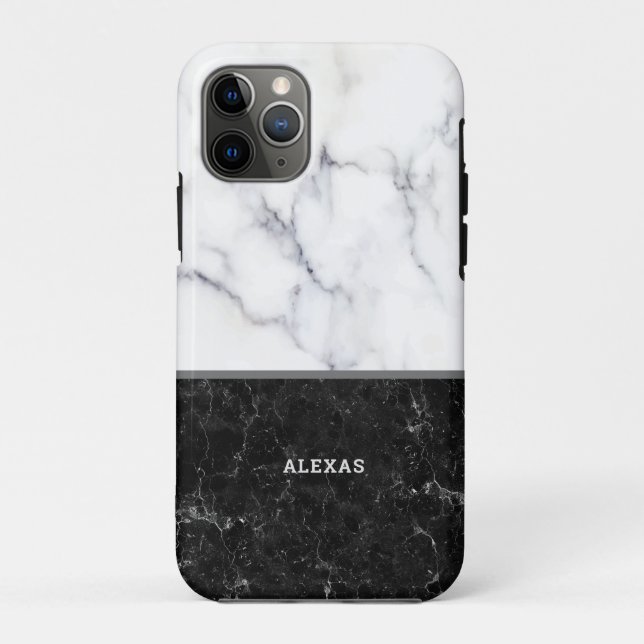 Capa Para iPhone 11 Pro Tela separada preto e cinza mármore faux (Verso)