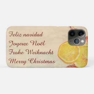 Capa Para iPhone 11 Pro Tema de Natal com Frutas em Visual Vintage Pastel