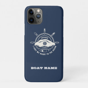 Capa Para iPhone 11 Pro Tema Náutico Nome do Barco Marinho Azul