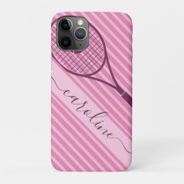 Capa Para iPhone 11 Pro Tênis Racket Girl's Name Pink Striped Sports