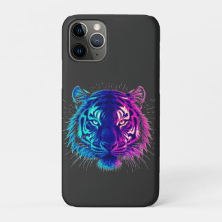 Capa Para iPhone 11 Pro Tigre Branco Neon – Arte de Vida Selvagem Cyberpun