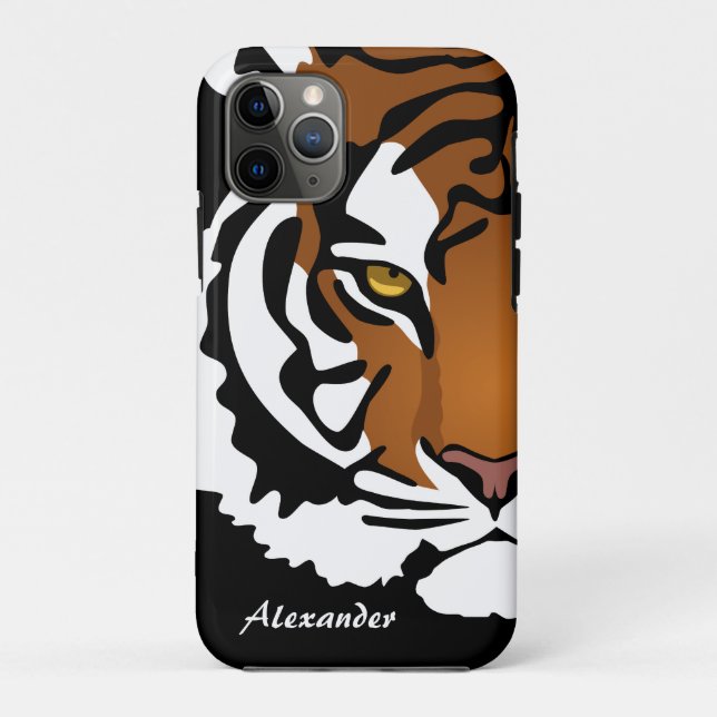 Capa Para iPhone 11 Pro Tigre, Gato Selvagem em Preto (Verso)