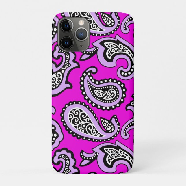 Capa Para iPhone 11 Pro Timeless  Paisley on Hot Pink  Background (Verso)