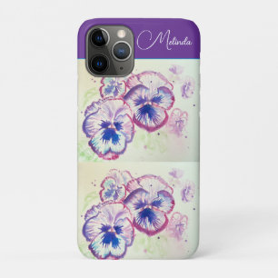 Capa Para iPhone 11 Pro Toalha de água-forte roxa de Pansy Pastel Floral B