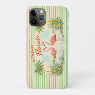 Capa Para iPhone 11 Pro Toalha Flamingo Estilo Vintage Com Amor Flórida