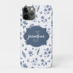 Capa Para iPhone 11 Pro Toile de Jouy francesa Monograma Nome Chinoseirie
