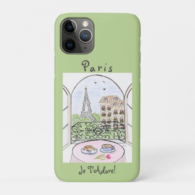 Capa Para iPhone 11 Pro Torre Eiffel de Paris em Aquarela Caprichosa (Verso)