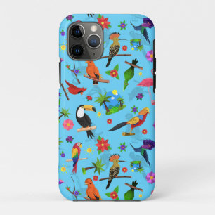 Capa Para iPhone 11 Pro Toucan Flamingo E Arara - Padrão De Aves Sem Costu