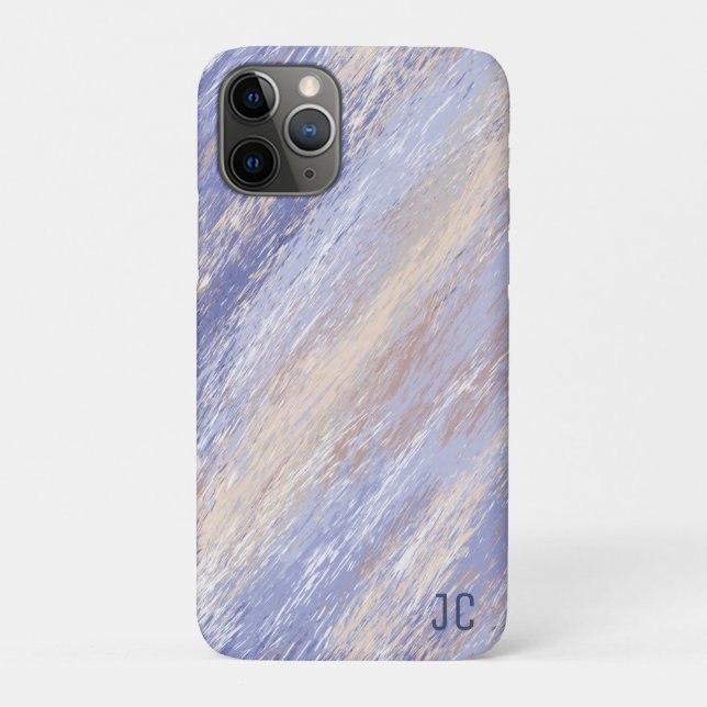 Capa Para iPhone 11 Pro Traços de Tinta Abstrato Azul e bege Mensal (Verso)