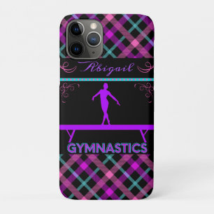 Capa Para iPhone 11 Pro Trave de Ginástica Rosa Roxo Turquesa Tartan