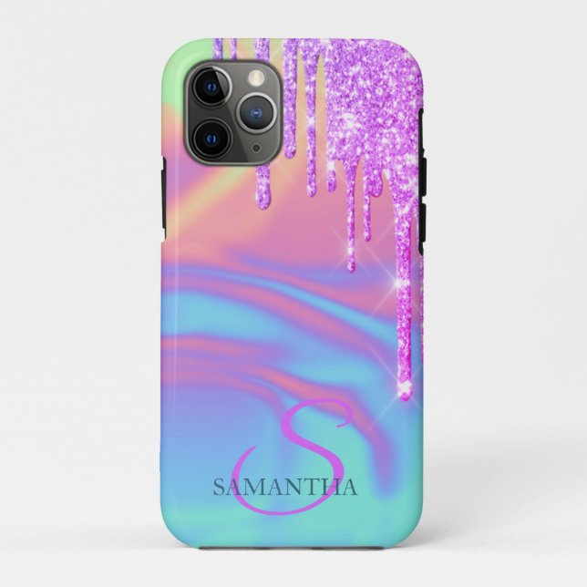 Capa Para iPhone 11 Pro Trendy Legal Glitter Drives Ombre Holográfico (Verso)