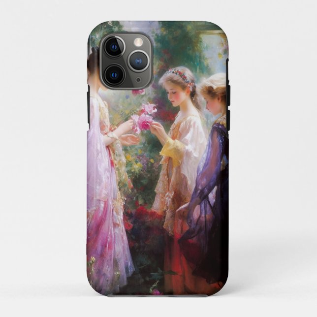 Capa Para iPhone 11 Pro Três garotas brincando num jardim (Verso)