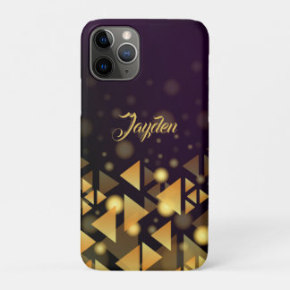 Capa Para iPhone 11 Pro Triângulos Geométricos Pretos e Dourados Elegantes