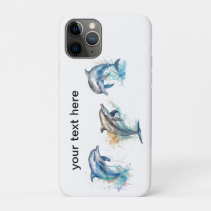 Capa Para iPhone 11 Pro Trio de golfinhos de aquarela, personalizado