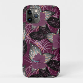 Capa Para iPhone 11 Pro Tropical Burgundy Hibiscus Floral