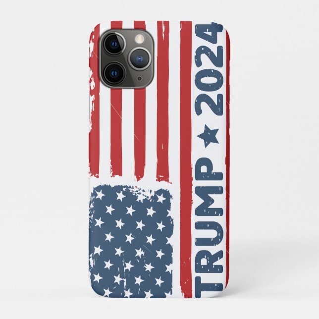 Capa Para iPhone 11 Pro Trump 2024 Flag America (Verso)