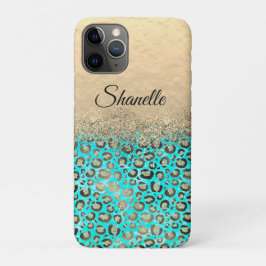 Capa Para iPhone 11 Pro Turquesa Leopardo com brilho   