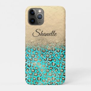 Capa Para iPhone 11 Pro Turquesa Leopardo com brilho   