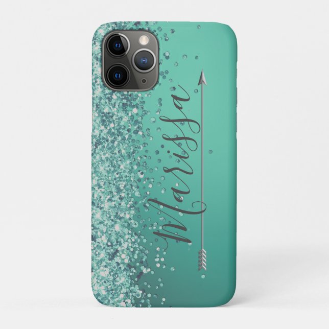Capa Para iPhone 11 Pro Turquiose de Gliteria Chic Personalizada (Verso)