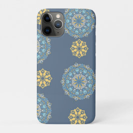Capa Para iPhone 11 Pro Turquoise Teal Blue e Mandala amarelo Padrão de ar
